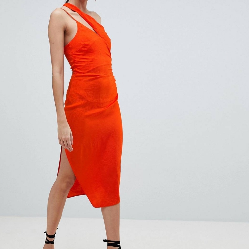 NWT ASOS Tall Hammered Satin Strappy Pencil Midi Dress